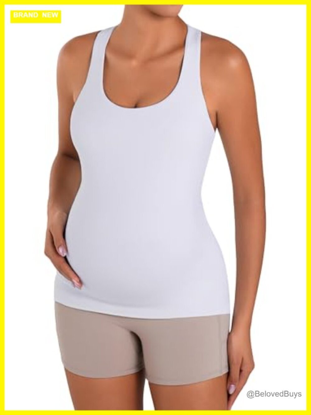 Maternity Tank Top with Built in Bra Sleeveless Racerback Cami - Picture 3 of 6